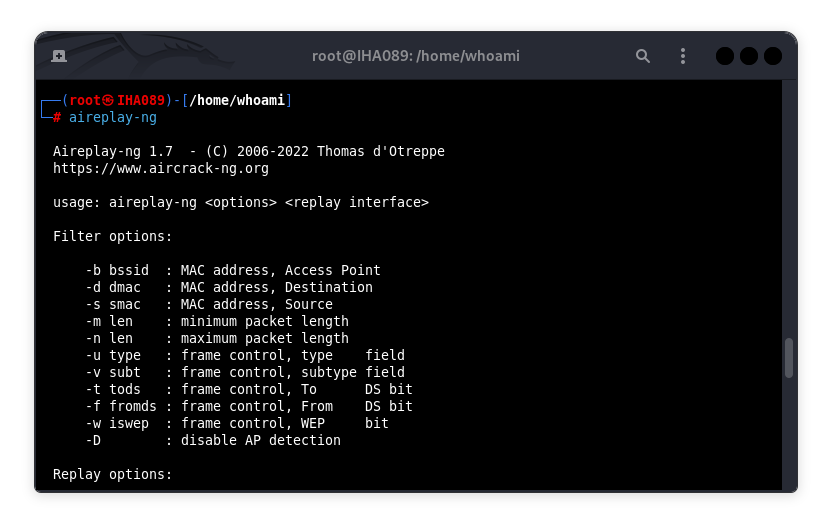 deauthentication using aireplay-ng
Kali Linux Wireless Attack Tools